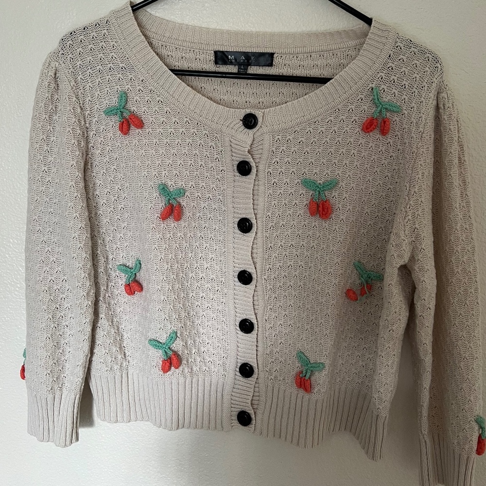 MAK Sweaters Cream Cherry Sweater